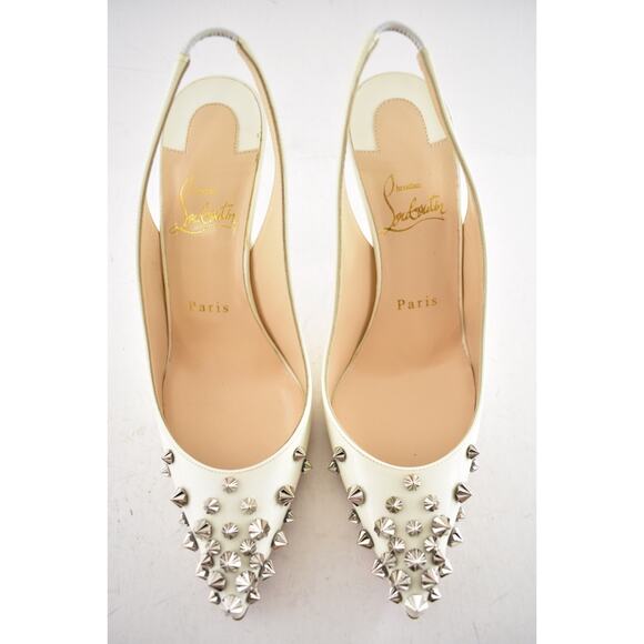 Christian Louboutin Drama Sling 100 Latte White Slingback Pointed Heel Pump 36.5 - Picture 10 of 13